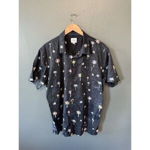 Rip Curl Womens Black Short Sleeve Palm Trees Button Up Shirt Size XL